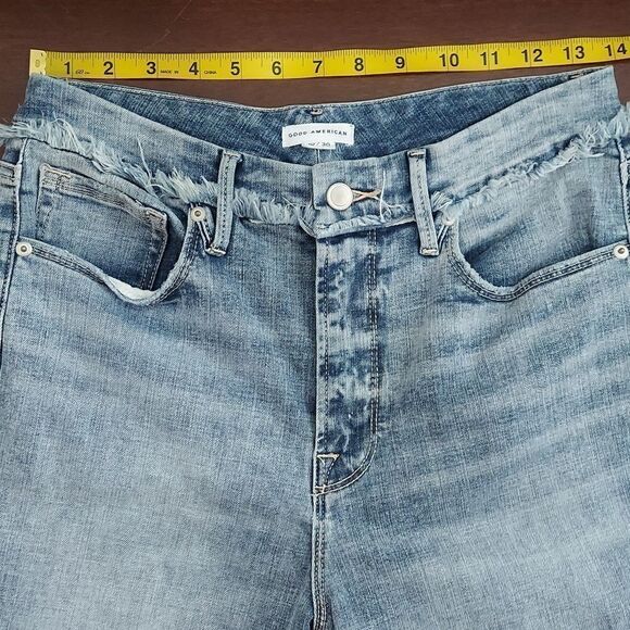 Good American Good Waist Extreme Deep V Distressed Skinny Jeans Sz 30 - Picture 8 of 13